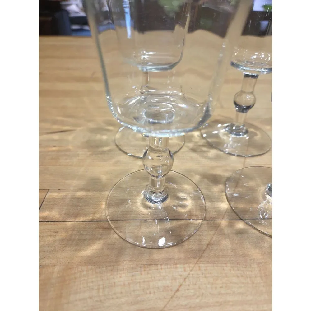 Vintage Cameo Silhouette Water Wine Goblets Set of 4 Green Filigree Clear Glass